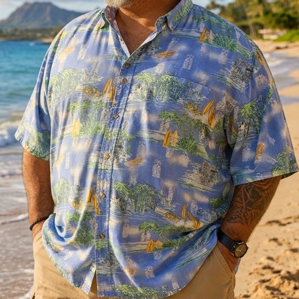 Big Dogs Aloha Shirt Mens Sz 5X Beach Tropical Tiki Surf Palm Novelty Coastal